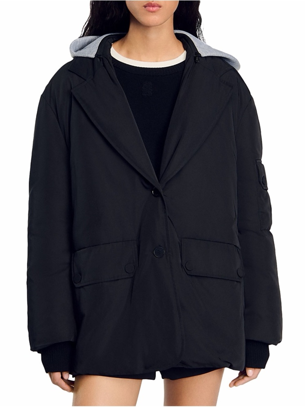 Sandro Sam Quilted Contrast Hoodie Jacket